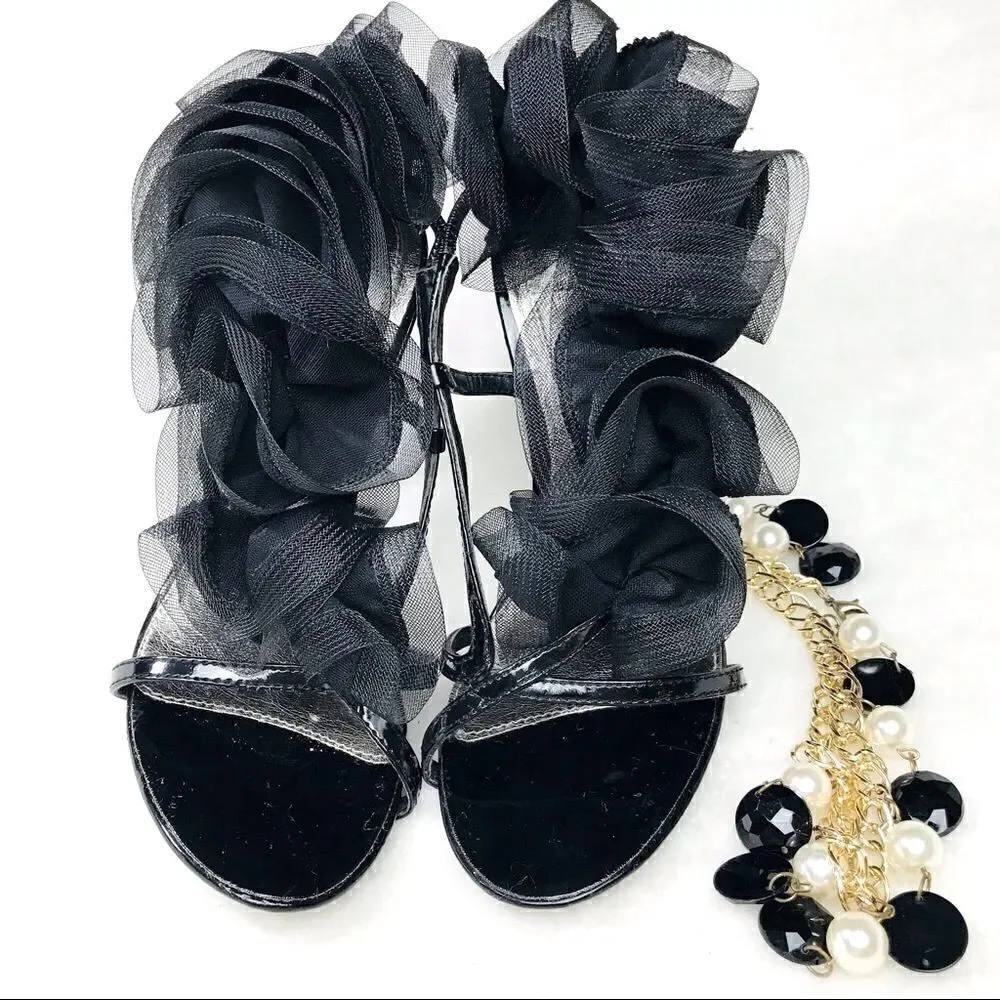 Bakers “Rory” Black 5” Ruffle Top Stiletto Heels